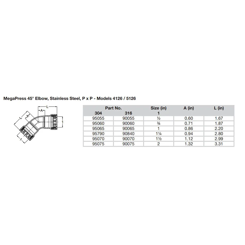 Viega MegaPress 1-1/2" 45 Stainless Steel 304 Elbow - Double Press Connection - Smart Connect Technology [95070] - Image 2