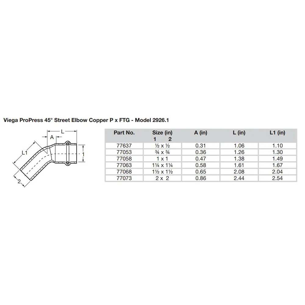 Viega ProPress 1-1/2" - 45 Copper Elbow - Street/Press Connection - Smart Connect Technology [77068] - Image 2